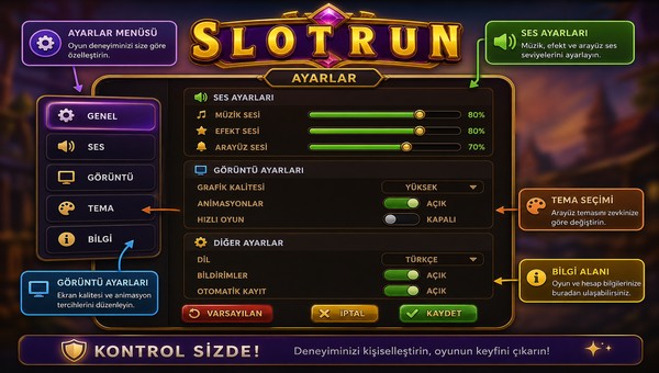 Slotrun arayüz ve ayarlar rehberi
